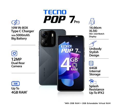 Tecno Pop 7 pro (?Endless Black, 64 GB)  (2 GB RAM) - endless black, 2GB-64GB