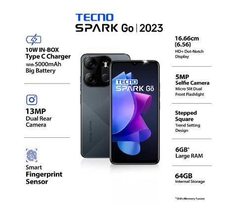 Tecno Spark Go 2023 (Endless Black, 64 GB)  (3 GB RAM) - endless black, 3GB-64GB