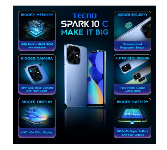 Tecno Spark 10c (Meta Blue, 128 GB)  (8 GB RAM) - meta blue, 8GB-128GB