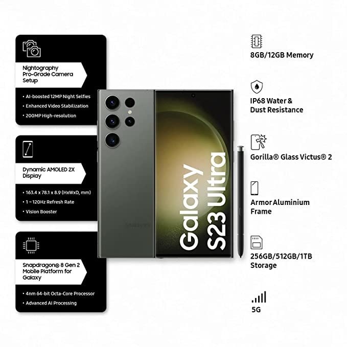 SAMSUNG Galaxy S23 Ultra 5G (Green, 512 GB)  (12 GB RAM) - GREEN, 12GB-512GB
