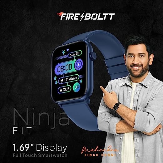 Fire-Boltt Ninja Fit Smartwatch Full Touch 1.69 & 120+ Sports Mode - BLUE, 1.68