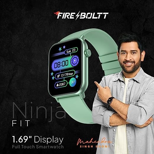 Fire-Boltt Ninja Fit Smartwatch Full Touch 1.69 & 120+ Sport - GREEN, 1.68