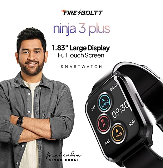 Fire-Boltt Ninja 3 1.83" Display Smartwatch Full Touch with 100+ Sports Mode - Black, 1.83