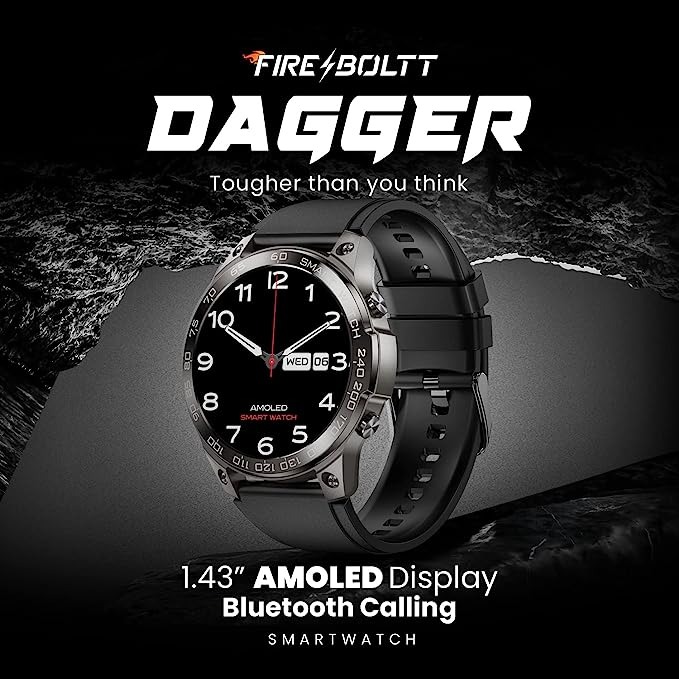 Fire-Boltt Dagger 1.43" AMOLED Display Smartwatch - Black, 1.43