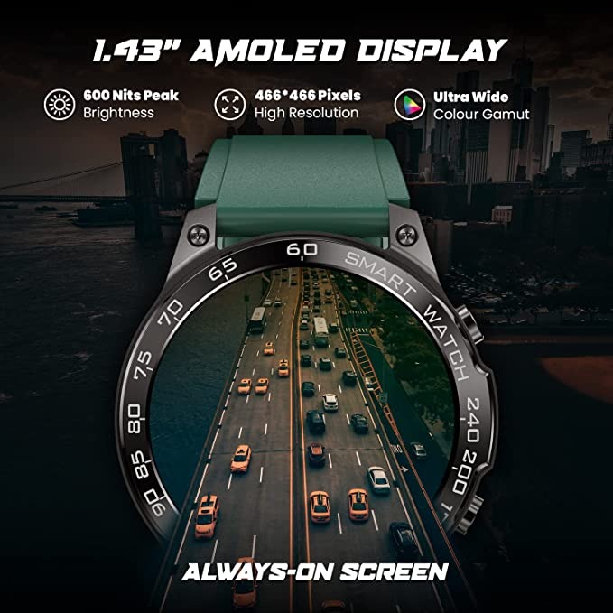 Fire-Boltt Dagger 1.43" AMOLED Display Smartwatch - green, 1.43