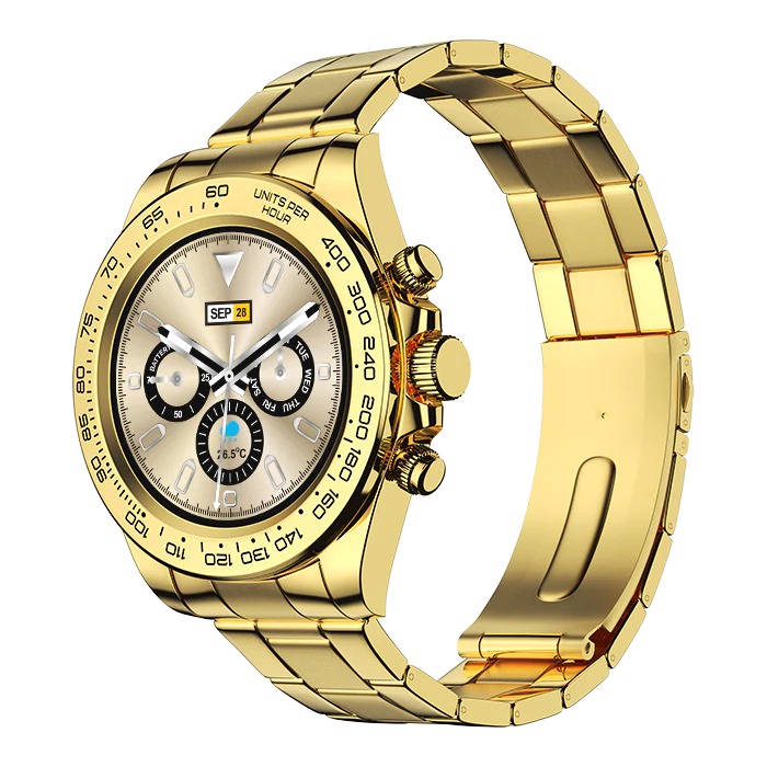 Fire-Boltt Blizzard 1.28" Luxury watch with BT Calling,Stainless Steel Body & Health Suite Smartwatch  (Gold Strap, Free Size) - GOLD, 1.28