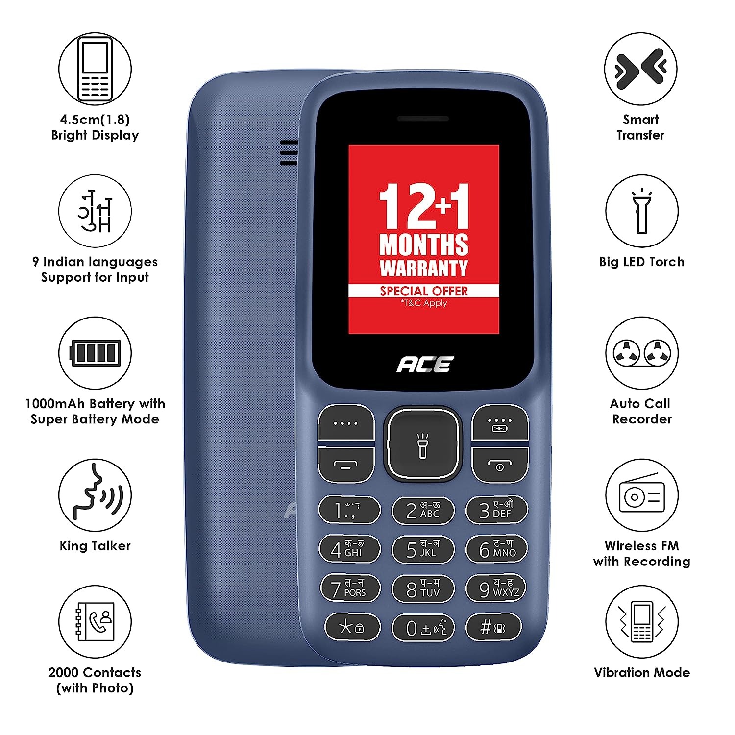 Itel Ace 2 Deep blue keypad Mobile phone - deep blue