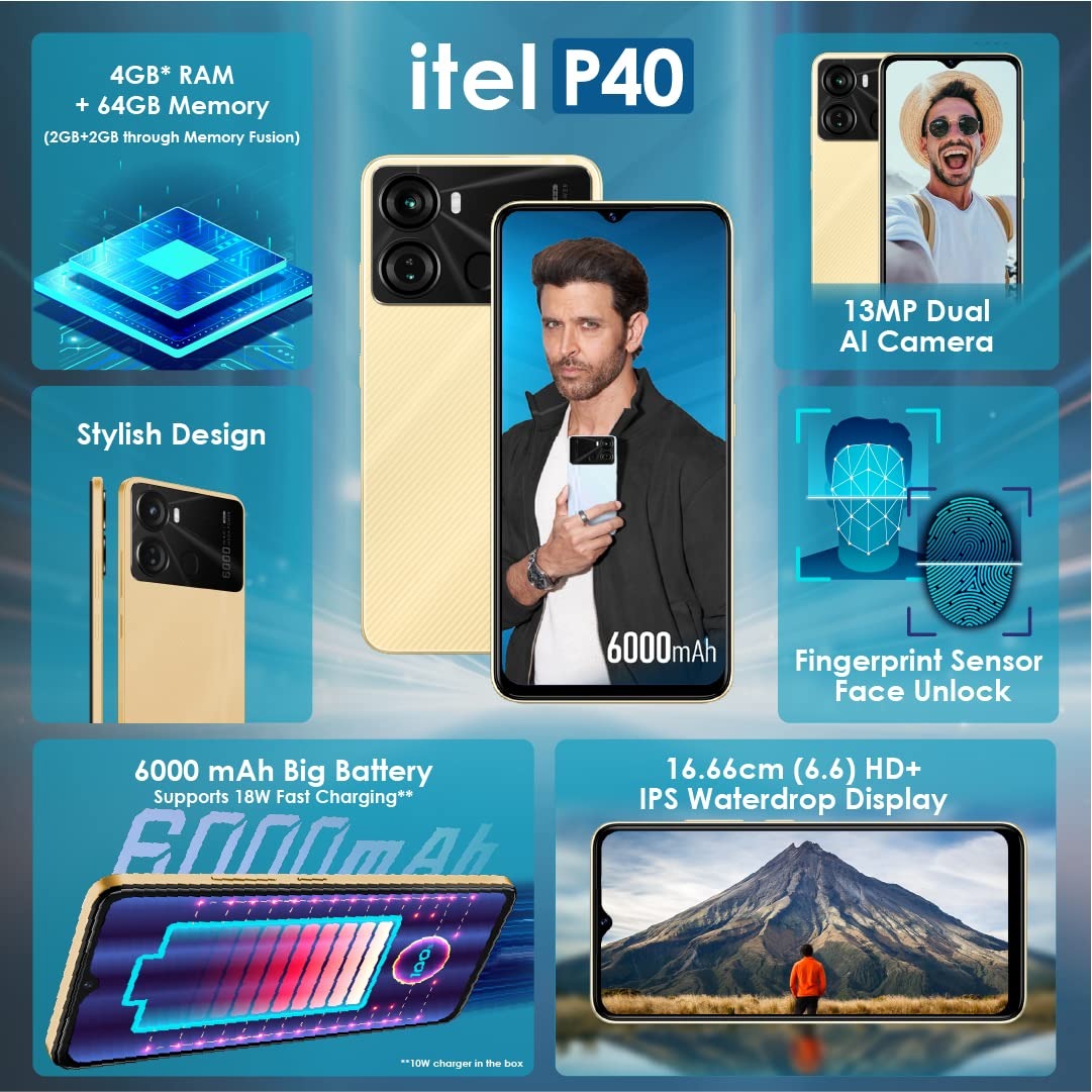 itel P40 (Luxurious Gold, 64 GB)  (2 GB RAM) - luxurious gold, 2GB-64GB