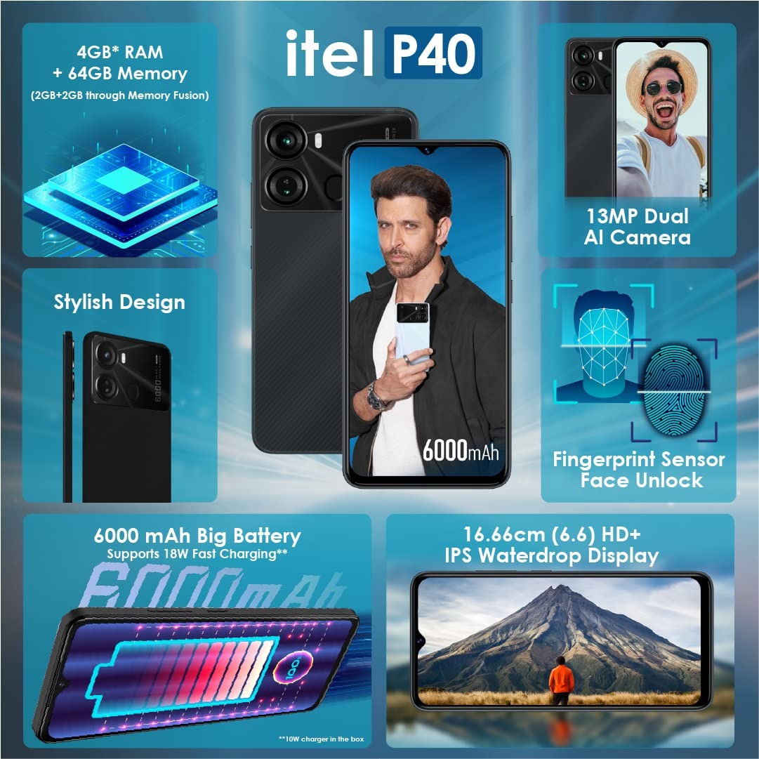 itel P40 (Force Black, 64 GB)  (4 GB RAM) - force black, 4GB-64GB