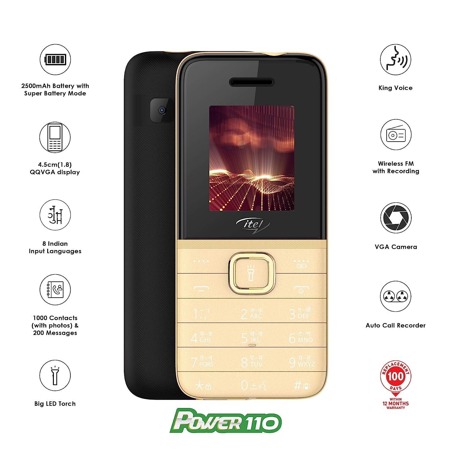 Itel Power 110 Keypad mobile (Champagne Gold)