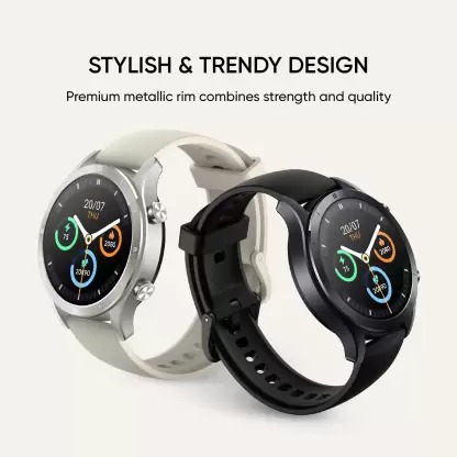 realme TechLife Watch R100 Bluetooth Calling & 1.32inch Metallic Dial Smartwatch  (Black Strap, Free Size) - Black