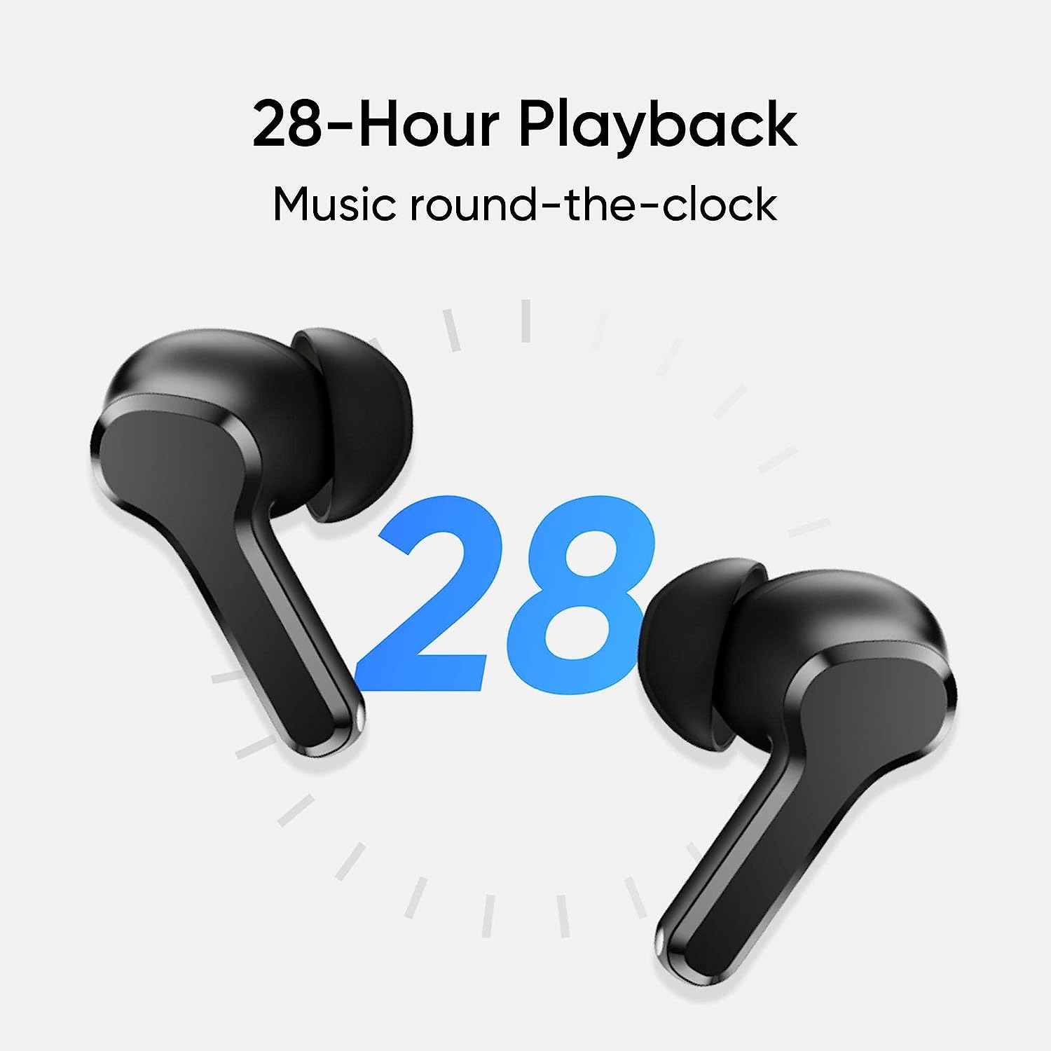 realme Techlife Buds T100 with up to 28 Hours Playback & AI ENC for Calls Bluetooth Headset  - Black