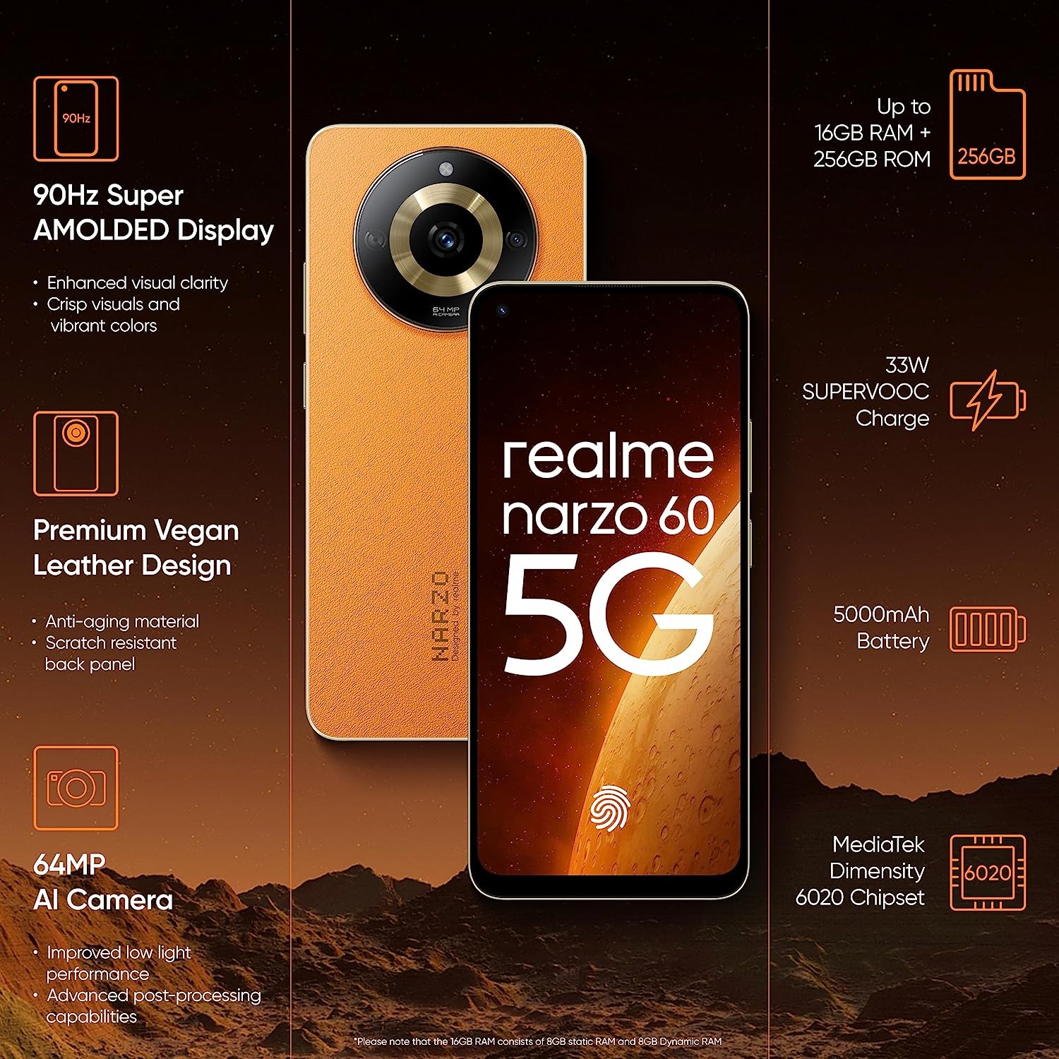 realme narzo 60 5G (Mars Orange,8GB+256GB) - Mars Orange, 8GB-256GB