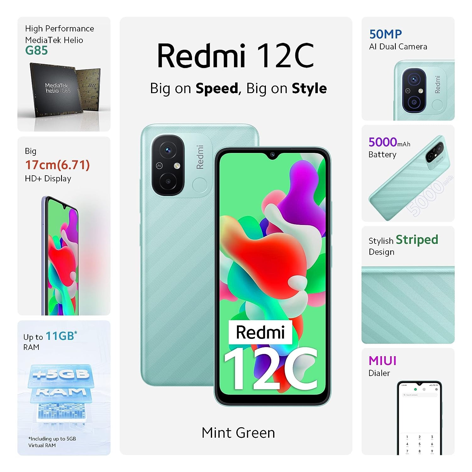 REDMI 12C (Mint Green, 128 GB)  (6 GB RAM) - mint green, 6GB-128GB