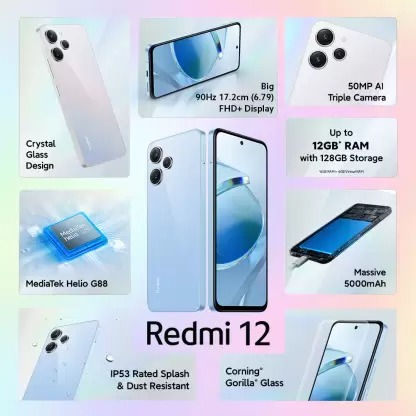 REDMI 12 (Pastel Blue, 128 GB)  (4 GB RAM) - Blue, 4GB-128GB
