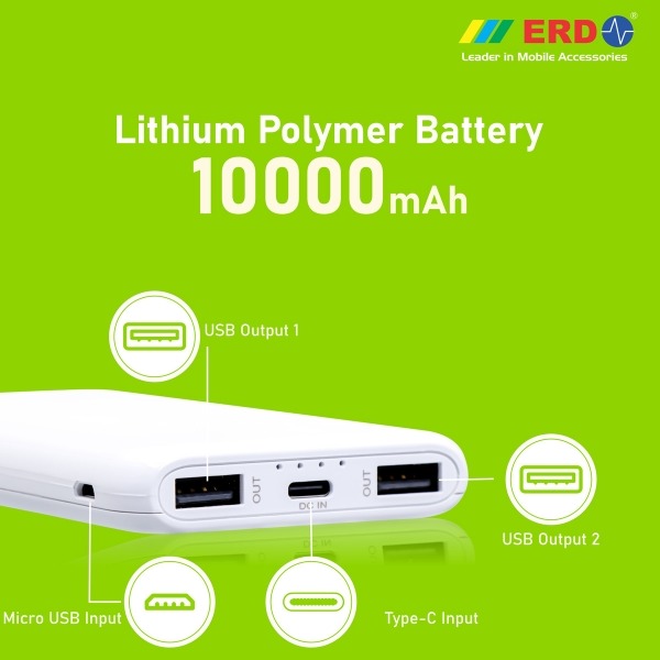 ERD PB-10KE 10000 mAh Power Bank (Fast Charging) - white