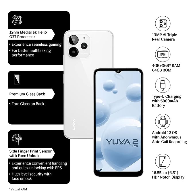 LAVA YUVA 2 PRO (White, 64 GB)  (4 GB RAM) - White, 4GB-64GB