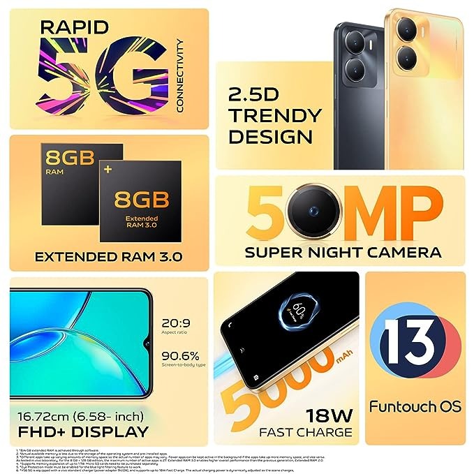 vivo Y56 5G (Orange Shimmer, 128 GB)  (8 GB RAM) - Orange shimmer, 8GB-128GB