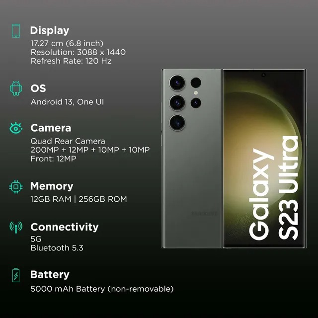 (DEMO) SAMSUNG Galaxy S23 Ultra 5G (Green, 256 GB)  (12 GB RAM) - Green, 12GB-256GB