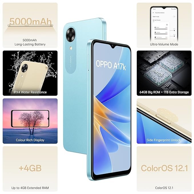 OPPO A17k (Blue, 64 GB)  (3 GB RAM) - Blue, 3GB-64GB