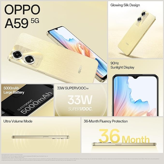 OPPO A59 5G (Silk Gold, 128 GB)  (6 GB RAM) - Gold, 6GB-128GB