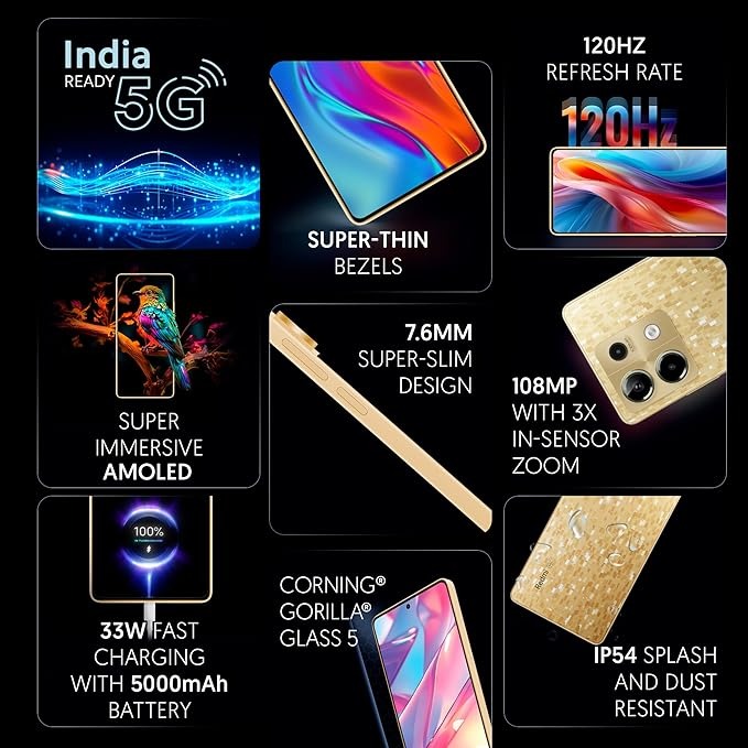 REDMI Note 13 5G (Prism Gold, 128 GB)  (6 GB RAM) - Gold, 6GB-128GB