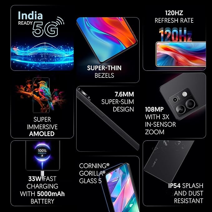 REDMI Note 13 5G (Stealth Black, 128 GB)  (6 GB RAM) - Black, 6GB-128GB