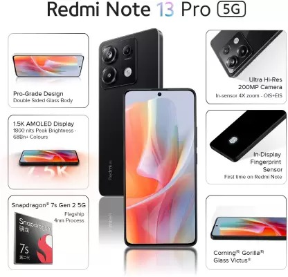 REDMI Note 13 Pro 5G (Midnight Black, 128 GB)  (8 GB RAM) - Black, 8GB-128GB