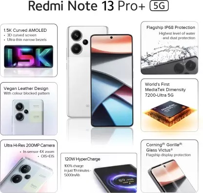 REDMI Note 13 Pro+ 5G (Fusion White, 256 GB)  (8 GB RAM) - White, 8GB-256GB