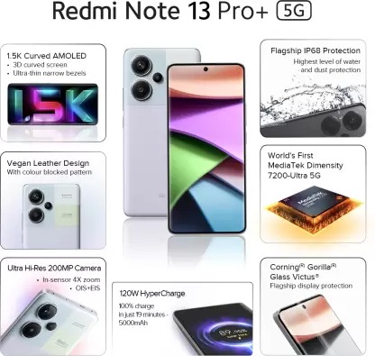 REDMI Note 13 Pro+ 5G (Fusion Purple, 512 GB)  (12 GB RAM) - Purple, 12GB-512GB