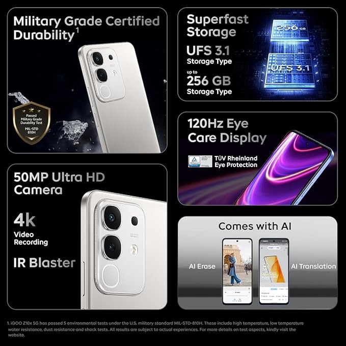 iQOO Z10x 5G (Titanium, 8GB RAM, 256GB Storage) | 6500 mAh Large