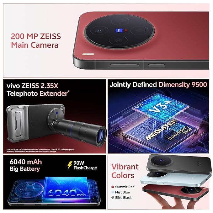 vivo X300 5G (Summit Red, 12GB RAM, 512GB Storage)