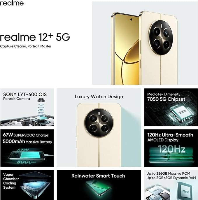 realme 12+ 5G (Navigator Beige, 8GB RAM, 128GB Storage) - Navigator Beige, 8GB-128GB