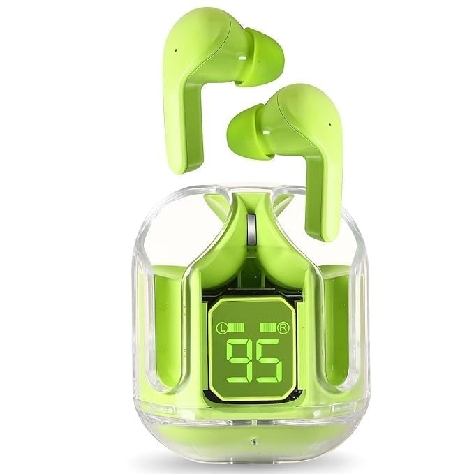 UltraPods Transparent Charging Case Bluetooth Earbuds - Multi-Color, High-Fidelity Sound, Comfort Fit, Long Battery Life - Perfect for On-The-Go Audio! (Green)