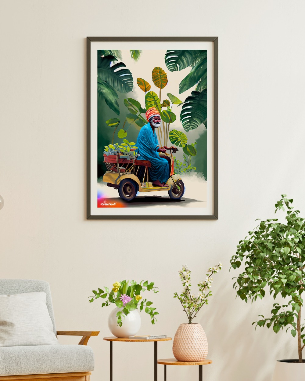 TGW DESI OLD RICKSHAW MAN FULL OF PLANTS - A2