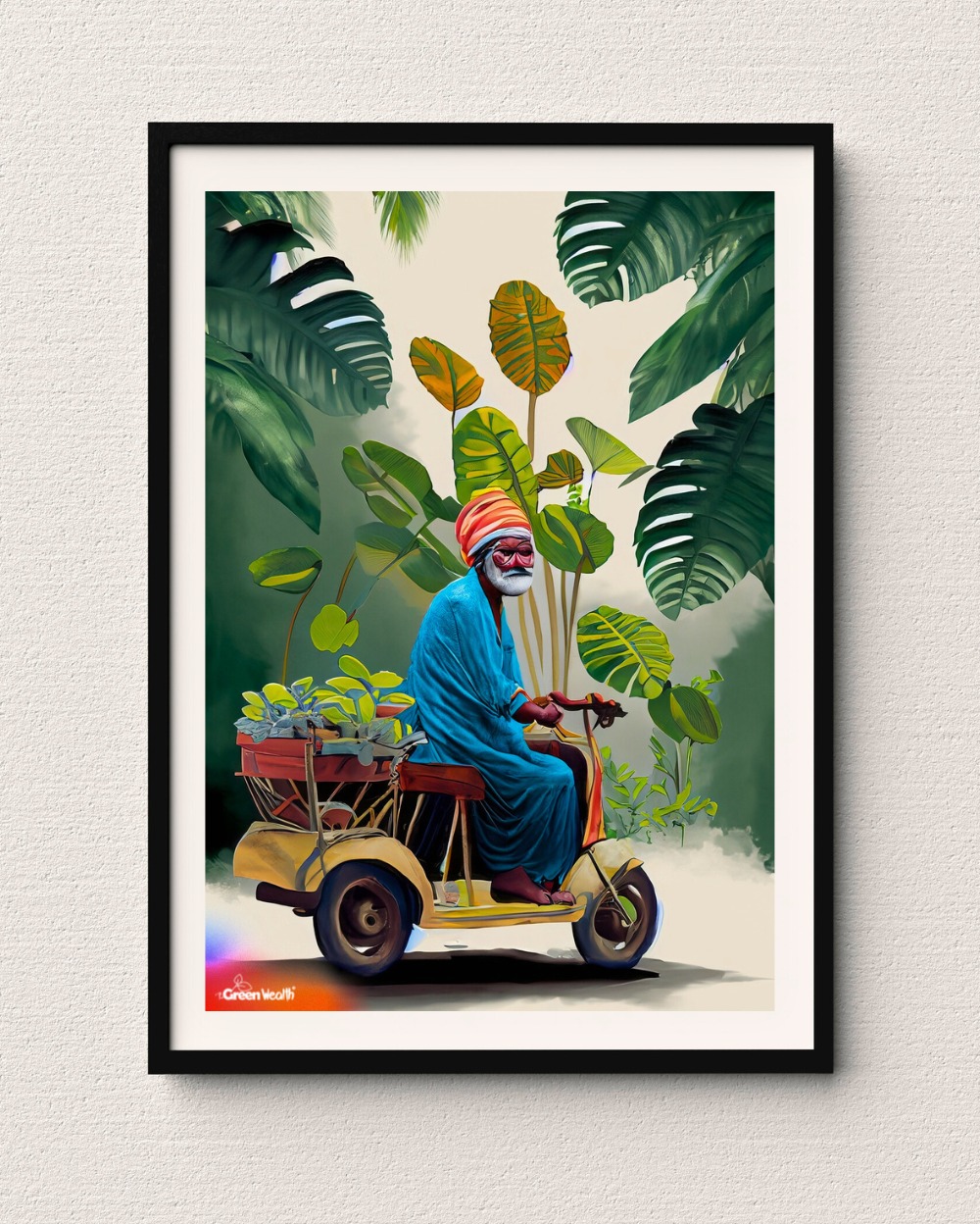 TGW DESI OLD RICKSHAW MAN FULL OF PLANTS - A3