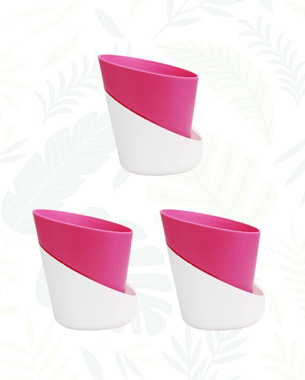 SET OF 3 SELF-WATERING ATLANTIS PLANTERS- 4 In - 4 Inch, Dark Pink & White