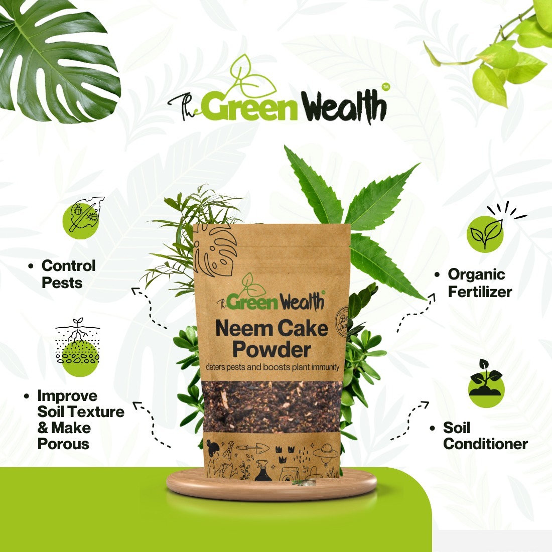 TheGreenWealth Neem Cake Powder Organic Fertilizer & Natural Pest Control - 1000 GM