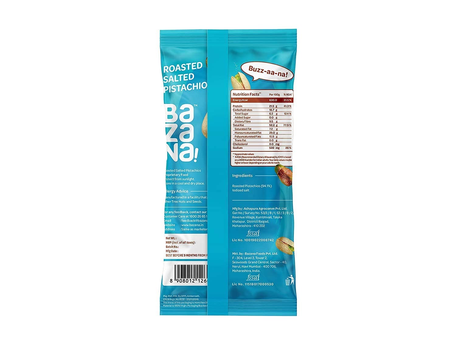 Bazana Crunchy Delight: Bazana Roasted Salted Pistachios - Healthy and Tasty Snack | Pista Roasted Nuts | 15 Packs of 15g Each - 