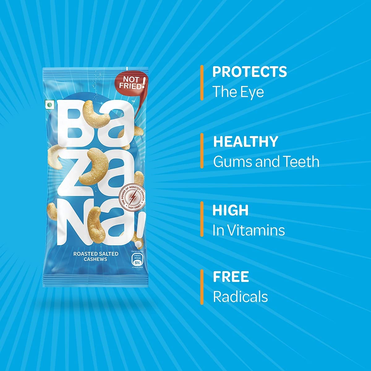 Bazana Deliciously Crunchy: Bazana Roasted Salted Cashews - Healthy Snack Pack (15 Packs, 15g each) - 15x15x14cm