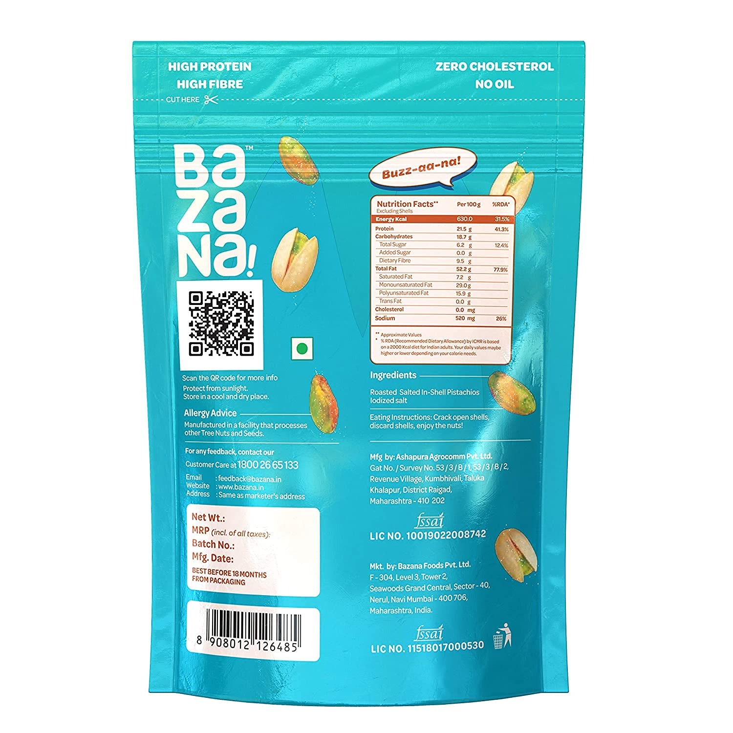 Bazana Roasted Salted Pistachios / Healthy Roasted Snack / Pista Dry Fruits / Roasted Nuts / Zero Oil Dry Nuts / Tasty Nuts / 1 Pack / 150g
