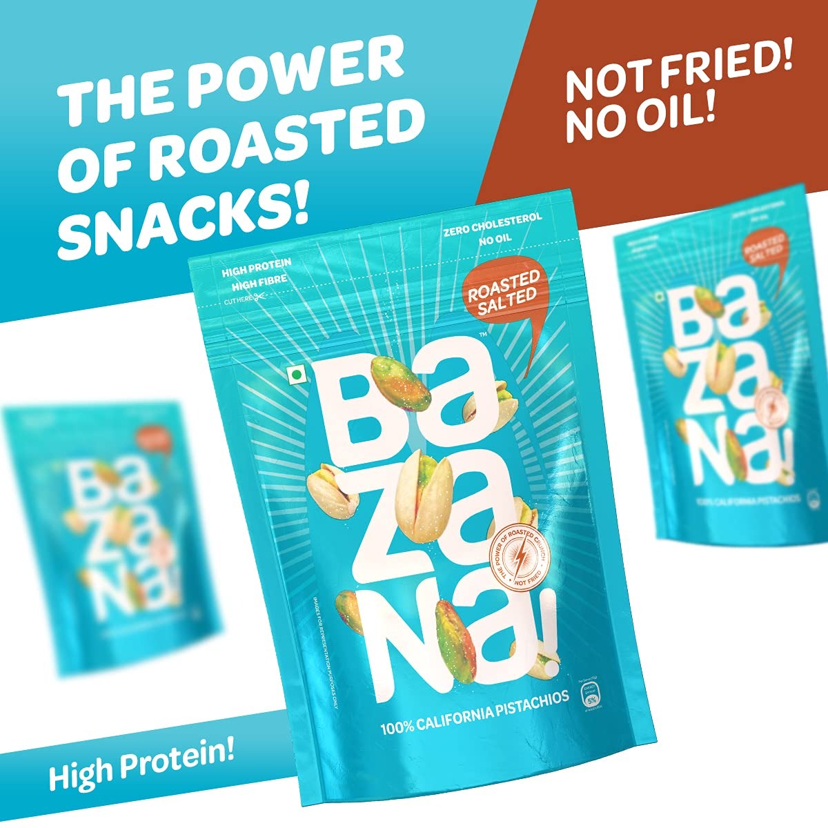 Bazana Roasted Salted Pistachios / Healthy Roasted Snack / Pista Dry Fruits / Roasted Nuts / Zero Oil Dry Nuts / Tasty Nuts / 1 Pack / 150g