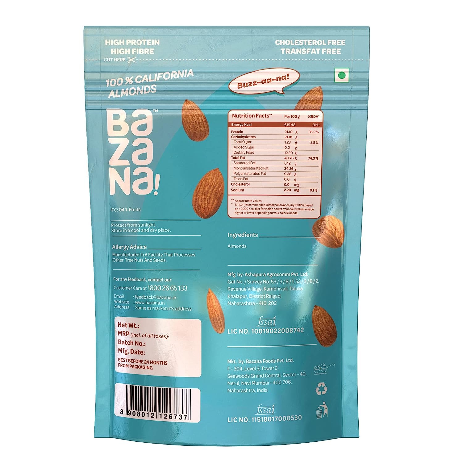 Bazana Californian Almonds - Crunch Your Way to Happiness with Healthy 100% Almonds | 200g | Snack, Dry Fruits, Badam & Nuts