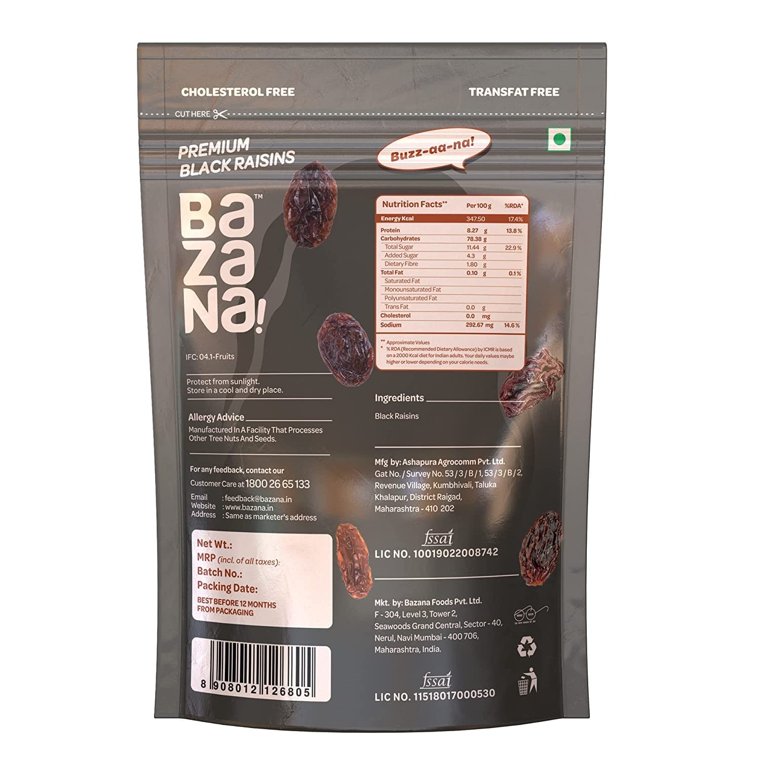 Bazana Premium Seedless Kismis: Nutritious Long Raisins - Dried Grapes Kishmish - 200g x 2 in Ziplock Pouch - Rich in Iron & Vitamin B