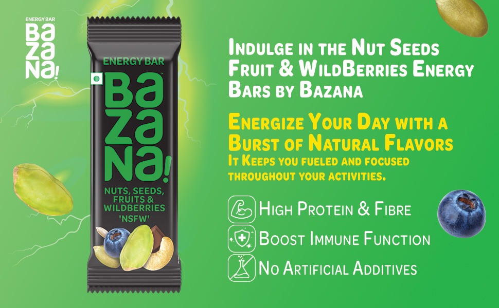 Bazana Nut Seeds Fruit & WildBerries Energy Bars - Indulge in Natural Flavors and Energize Your Day - 12 Bars
