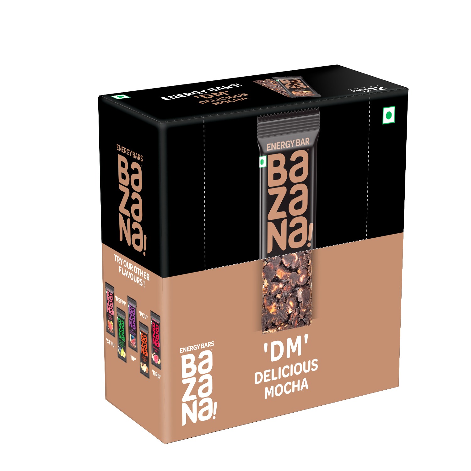 Bazana Delicious Mocha Energy Bar - Indulge in Richness and Vitality with Every Bite | 36 gram x 12 pcs - Black