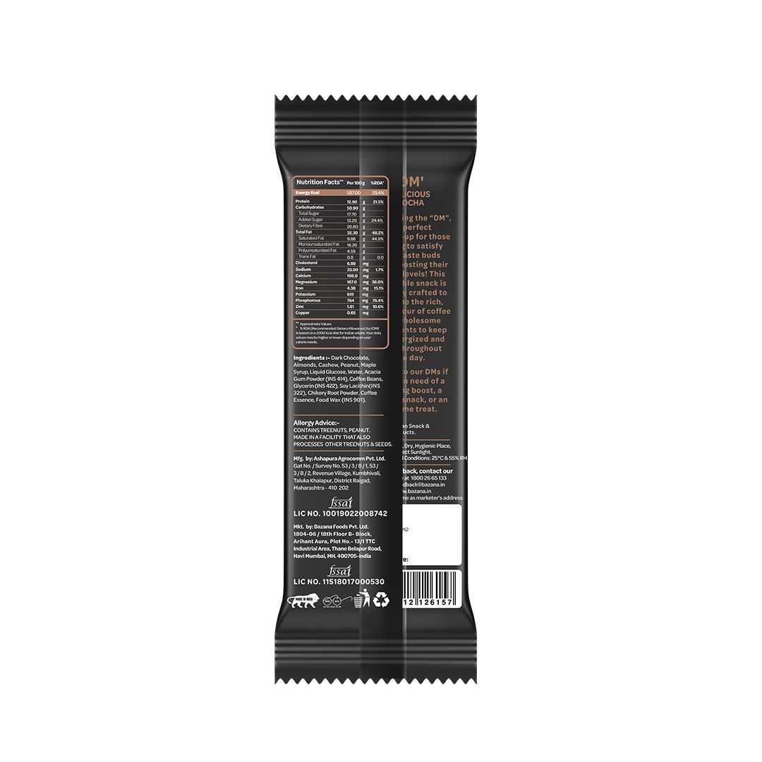 Bazana Delicious Mocha Energy Bar - Indulge in Richness and Vitality with Every Bite | 36 gram x 12 pcs - Black