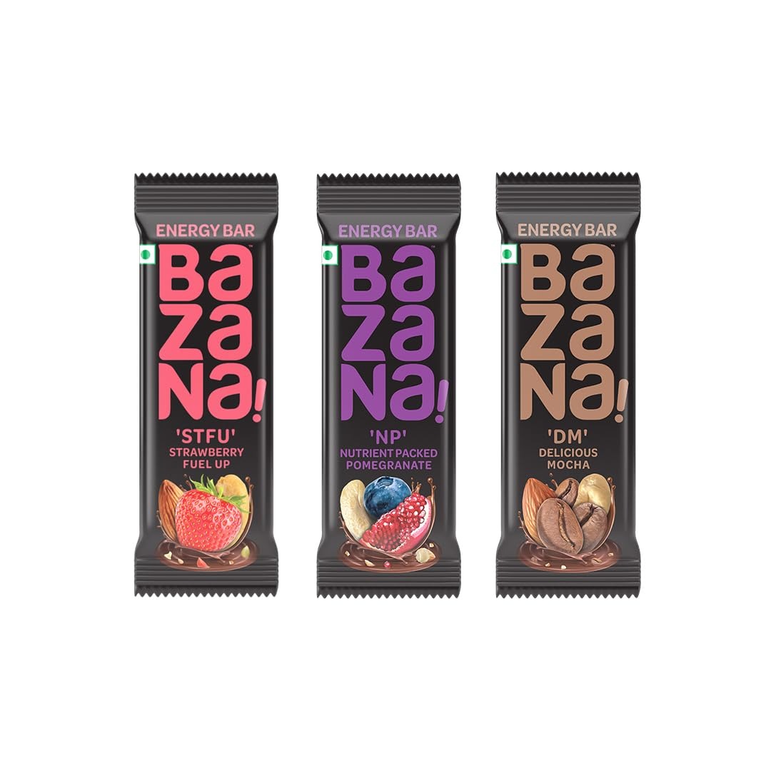 BAZANA Indulge in Natural Bliss: Strawberry Pomegranate Mocha Energy Bar - Your Delicious and Energizing Snack! 36 gram x 12 pcs - Pink