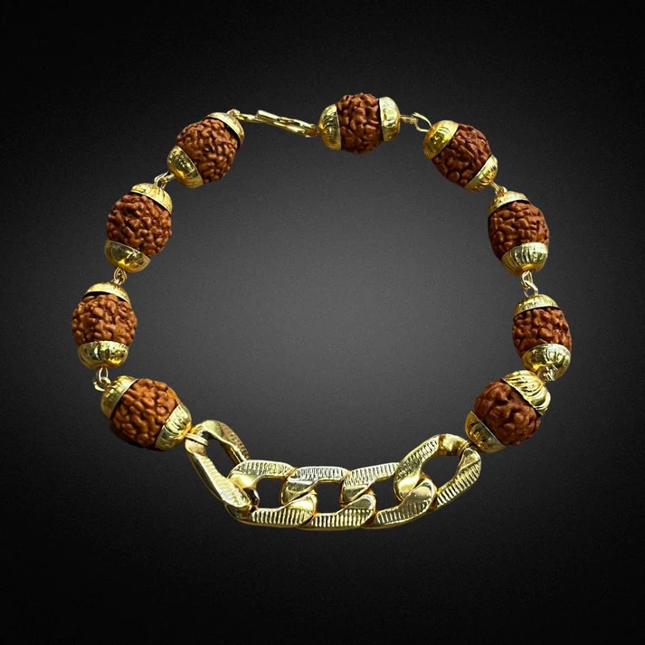 Gold Plated Links Rudraksha Bracelet For Men