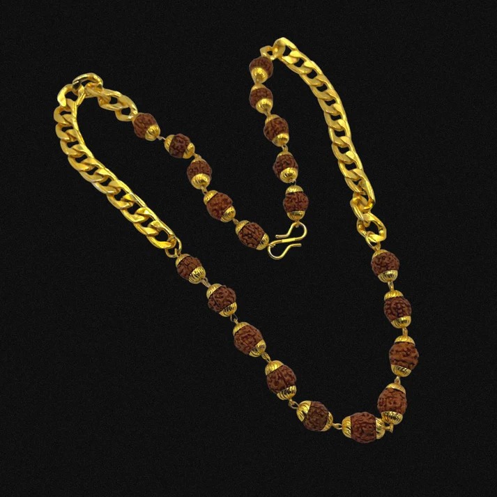 Gold Plated Rudraksha Links Necklace For Men